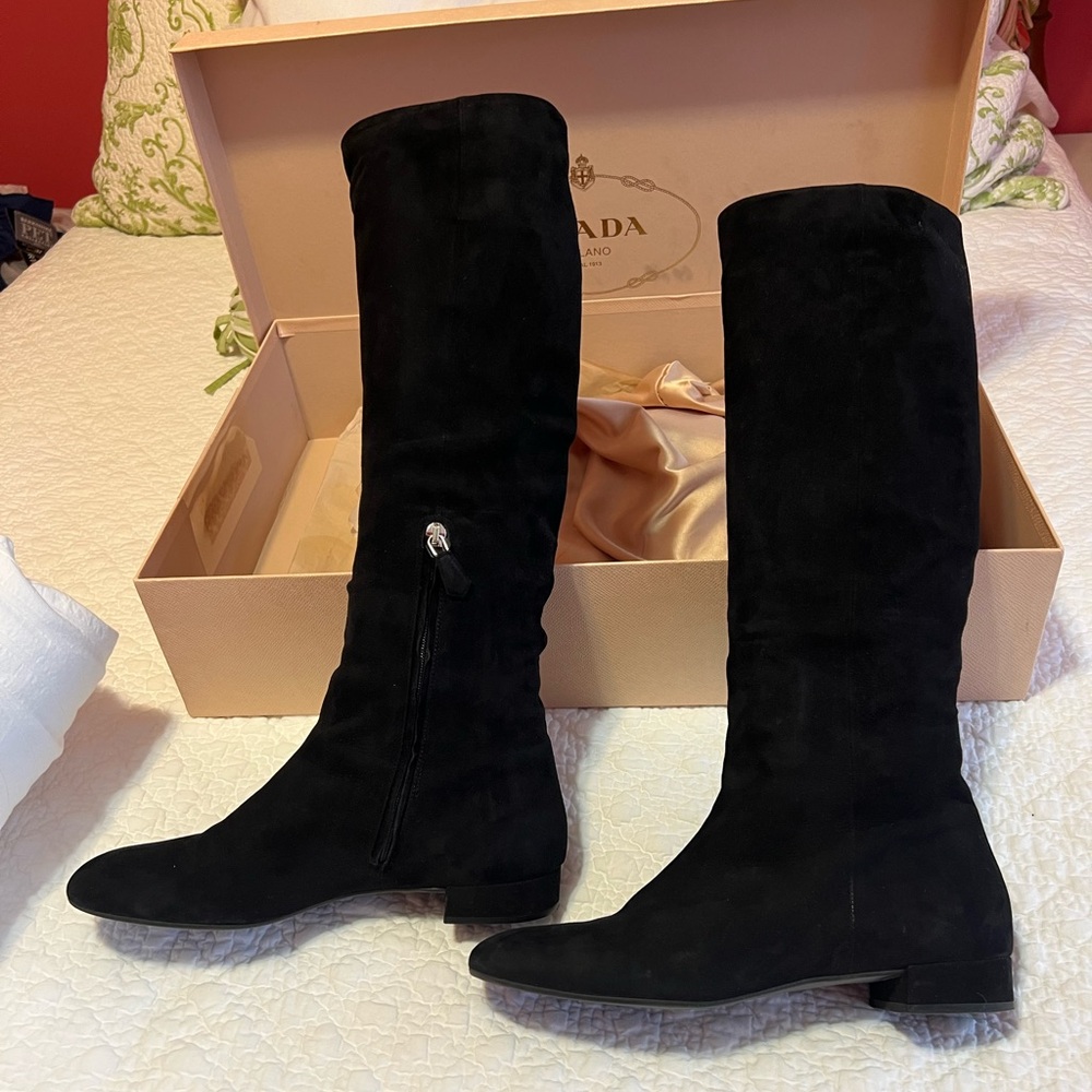 Prada Black Goatskin Boot Size 38.5